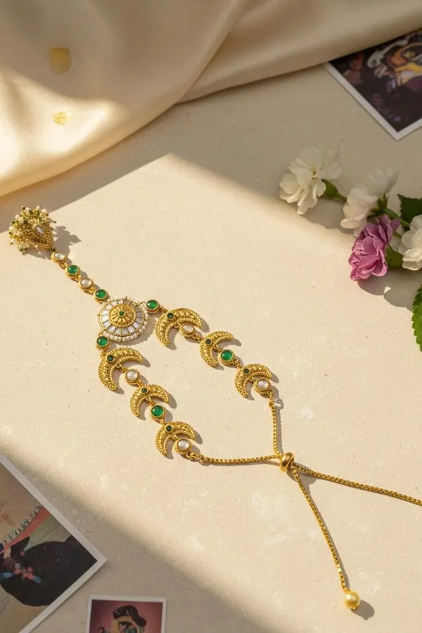 Statement Antique Gold & White Green Kundan Haathphool