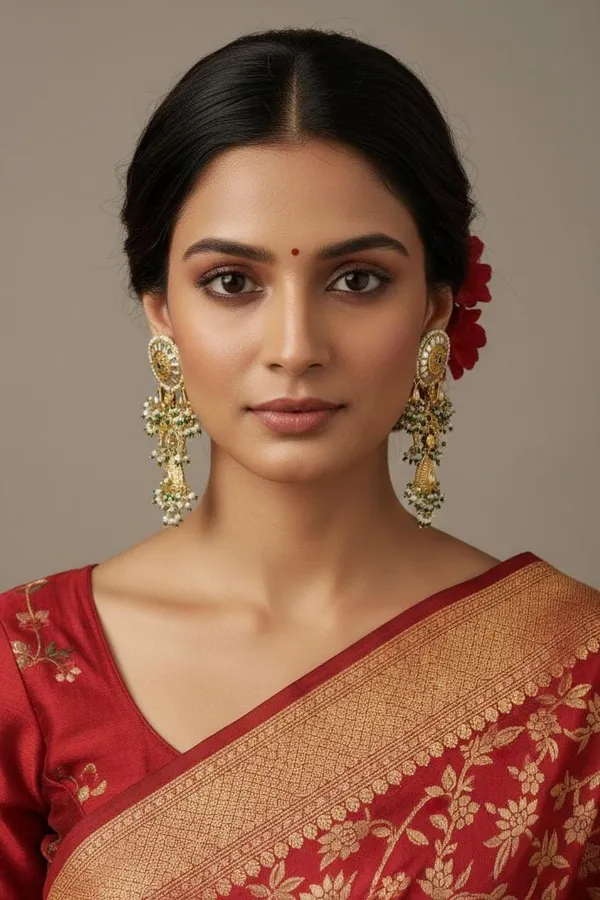 Statement Antique Gold & White Green Kundan Earrings