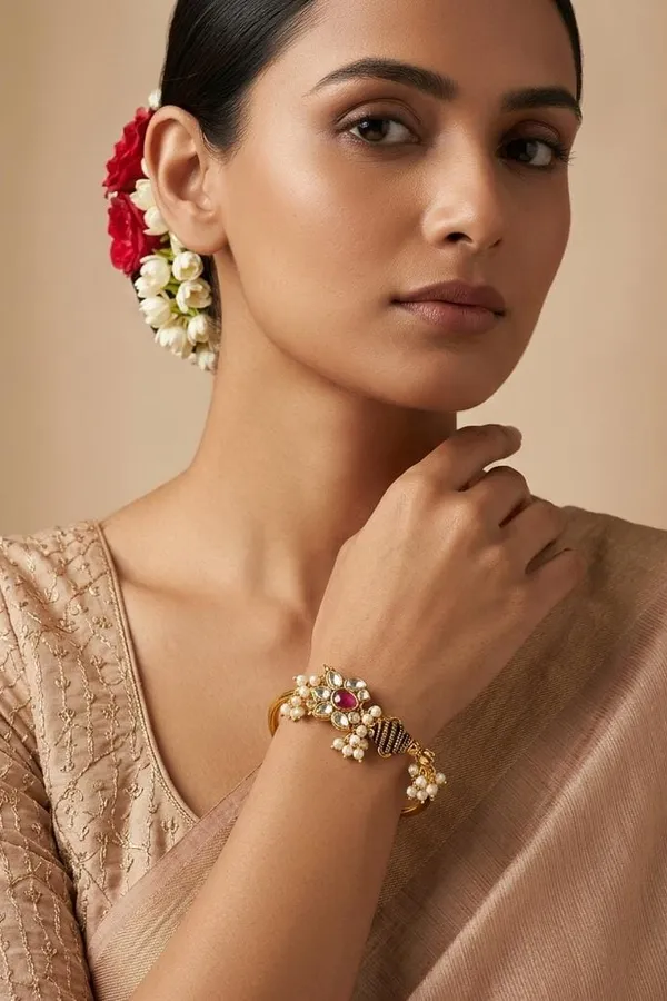 Red Kundan Adjustable Bangle Bracelet