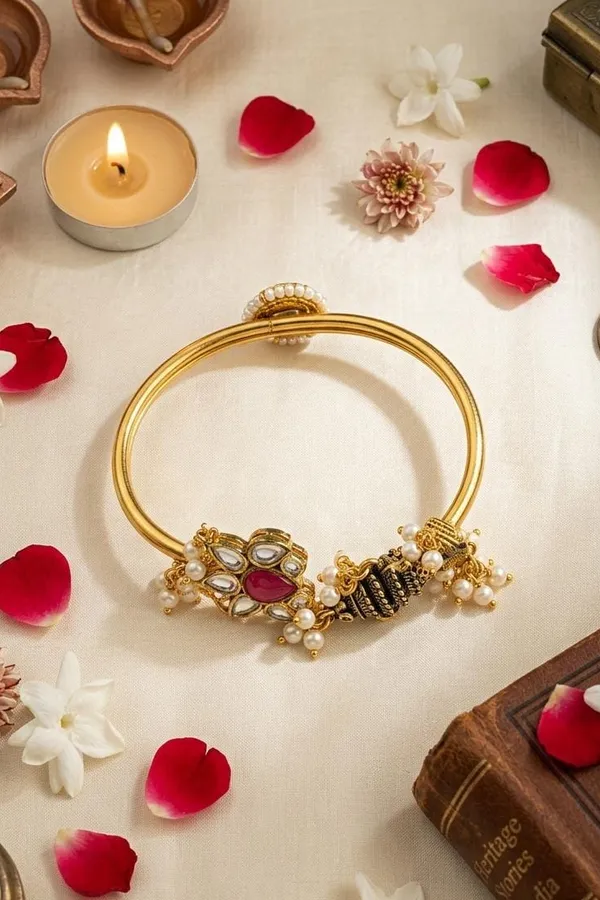 Red Kundan Adjustable Bangle Bracelet