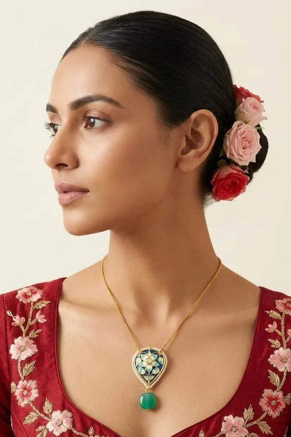 Blue Meena Pastel Green Necklace With Green Drop