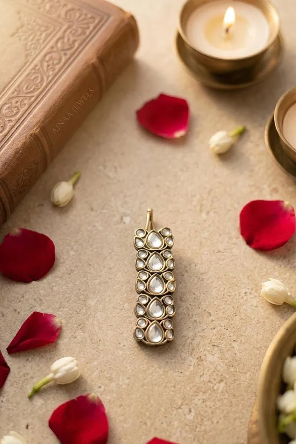 Gold White Kundan Hair Brooch