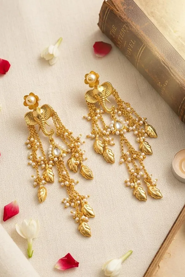 Ethnic Gold Finish Kundan Dangler Earrings