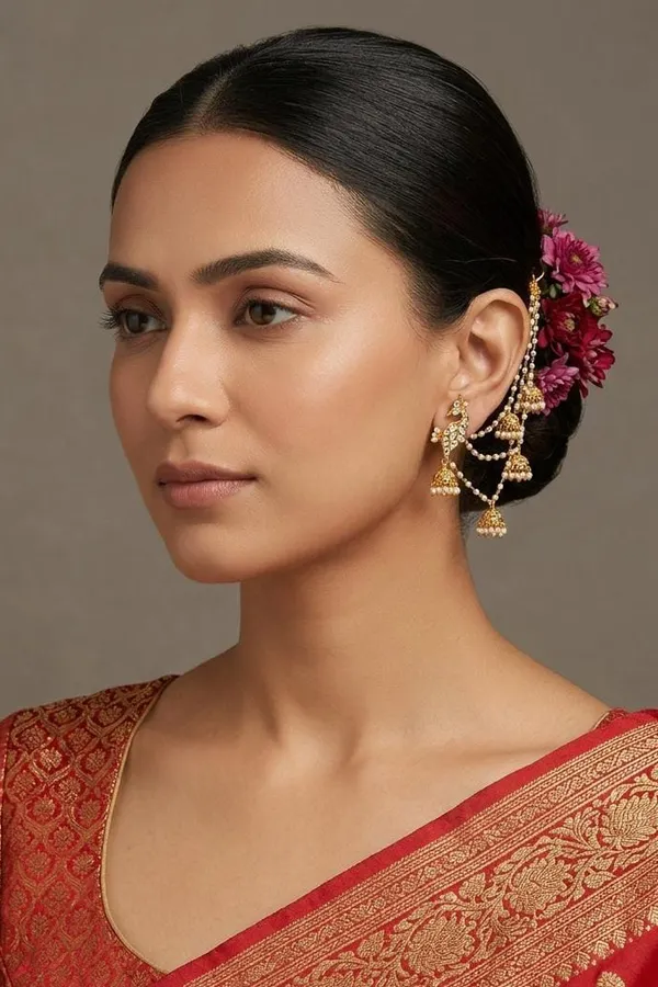 Ethnic Kundan Jhumki Pearls Stud Earrings