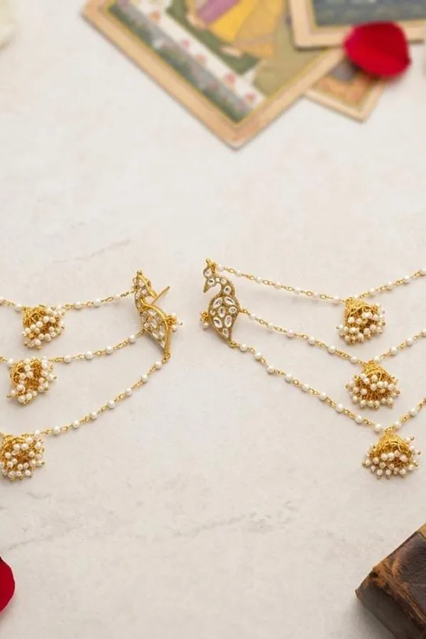 Ethnic Kundan Jhumki Pearls Stud Earrings