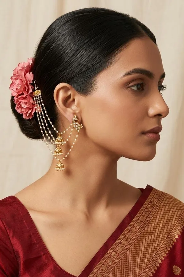 Ethnic Kundan Jhumki Pearls Stud Earrings