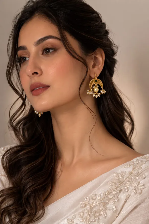 Regal Gold Green Kundan Pearl Drop Studs Earrings