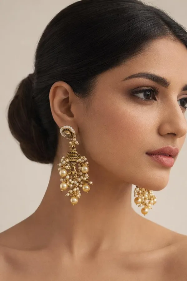 Dual Tone Fish Motif Pear Drop Earrings