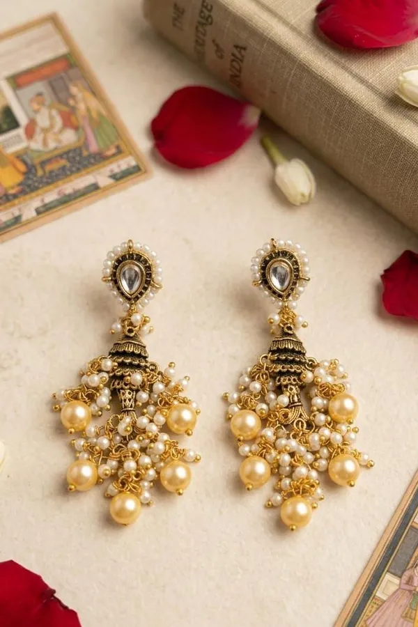 Dual Tone Fish Motif Pear Drop Earrings