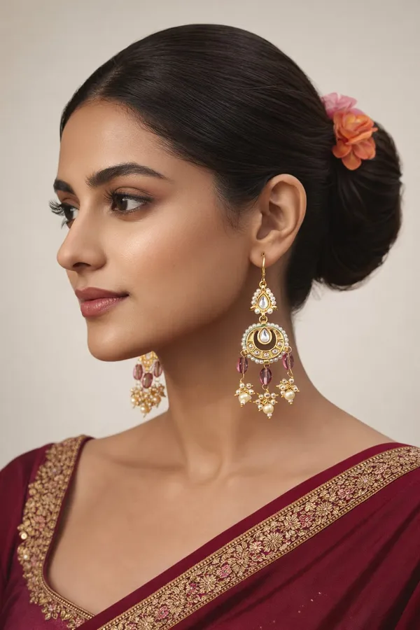 Green Meena Gold & White Pearl & Tourmaline Drop Dangler Earrings