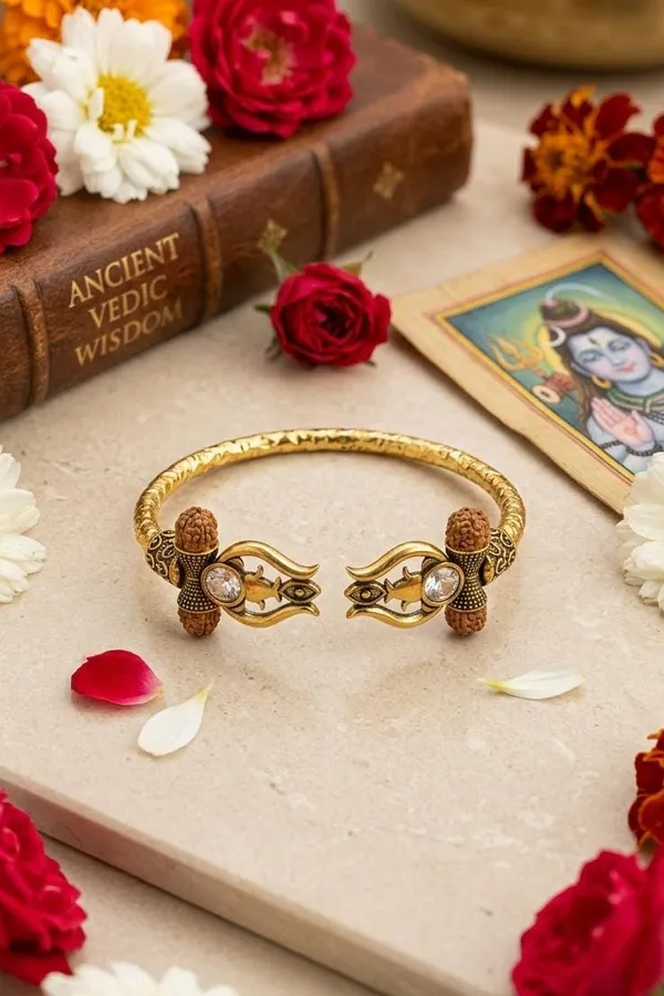 Dual Tone Rudraksh Studded Unisex Gold Finish Bracelet