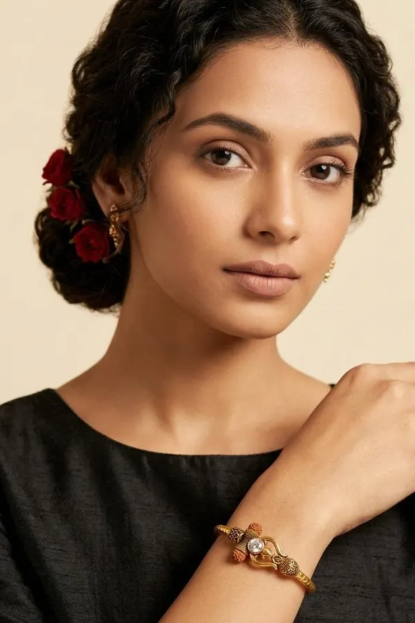 Dual Tone Rudraksh Studded Golden Trishul Unisex Bracelet