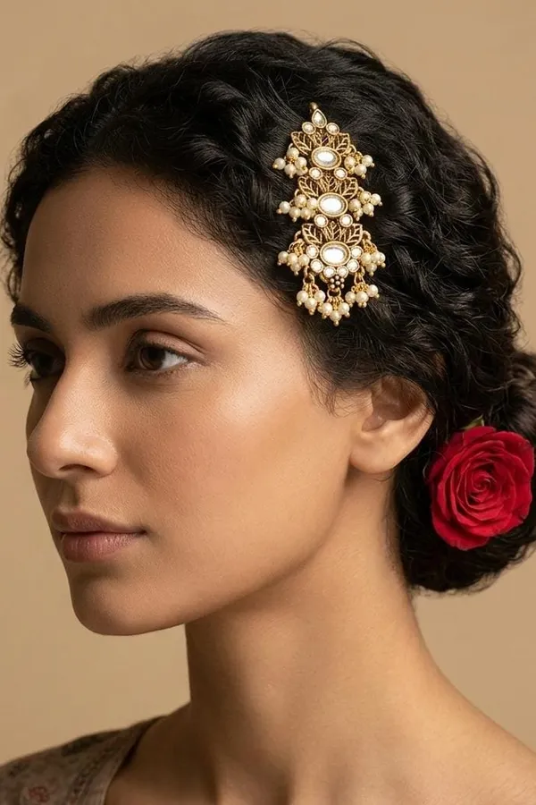 Dual Tone Kundan Hair Brooch