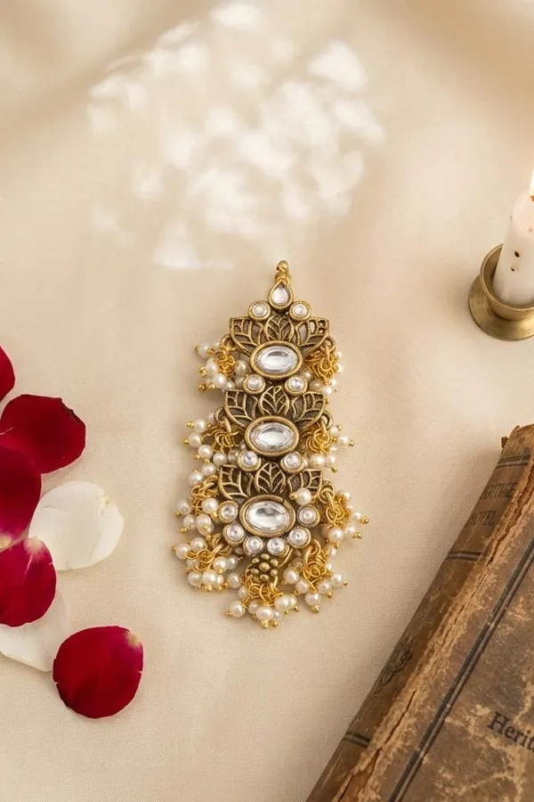 Dual Tone Kundan Hair Brooch
