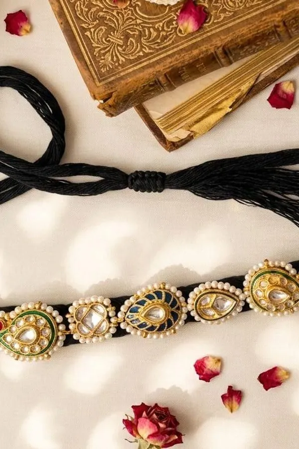 Green Blue Meena Kundan Paisley Choker Necklace