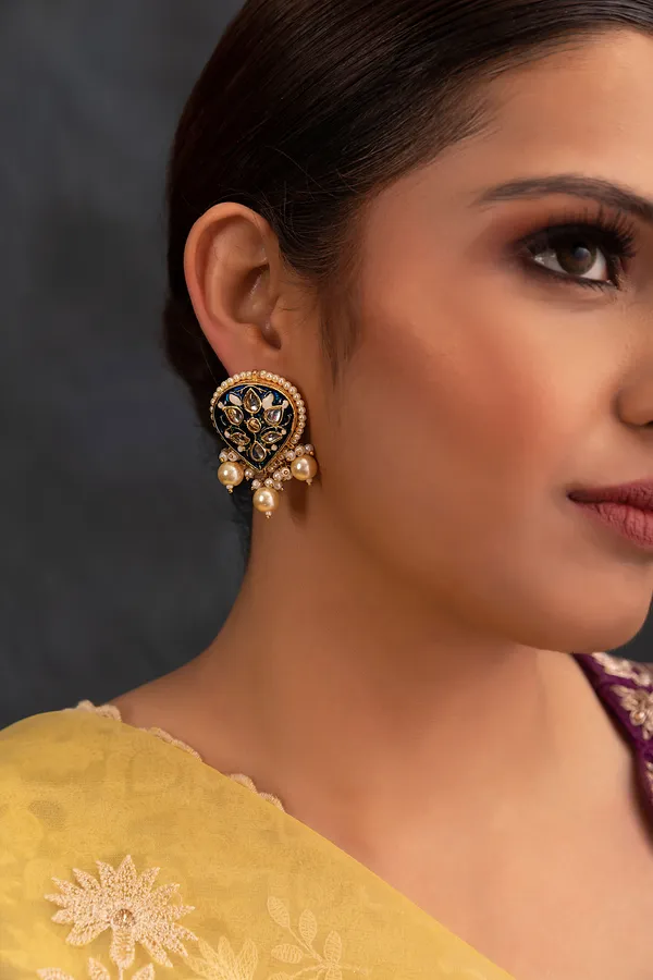 Boond Royal Blue Pearls & Kundan Earrings