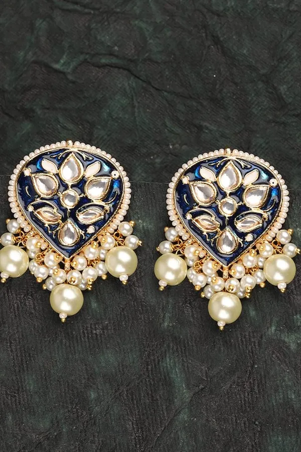 Boond Royal Blue Pearls & Kundan Earrings