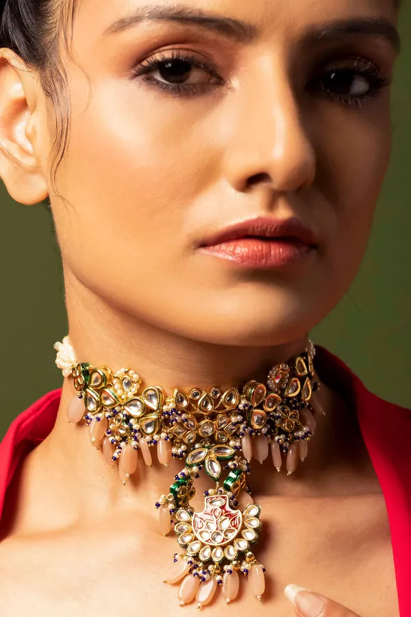 Red Meenakari Gold Kundan Necklace