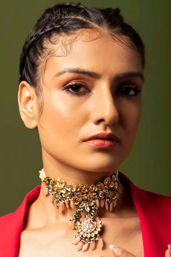 Red Meenakari Gold Kundan Necklace