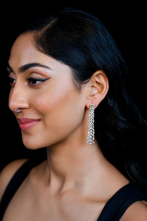 Silver White Layered Zirconia Dangler Earrings