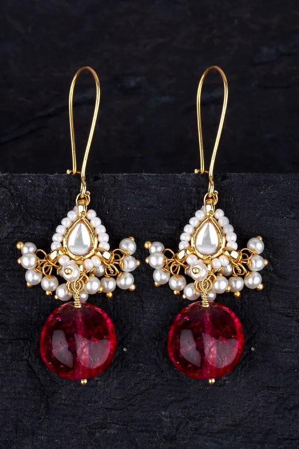 Tiny Kundan Tourmaline Drop Earrings