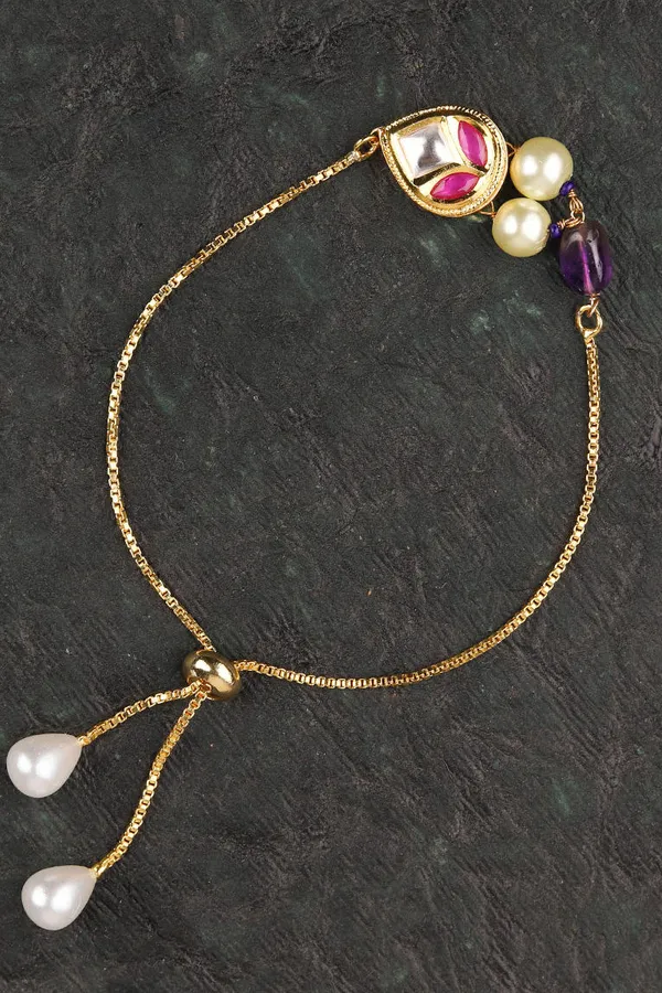 Viola Pink With Pearls Amethyst Chain Bracelet