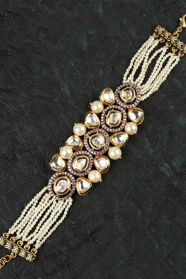 White Pearls with Zirconia & Kundan Bracelet
