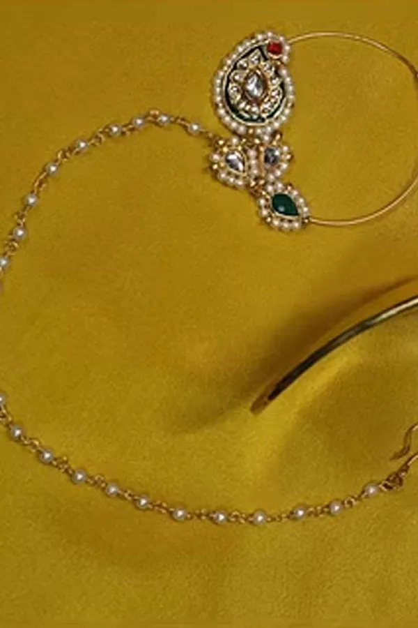 Red & Green Kundan Paisley Nath