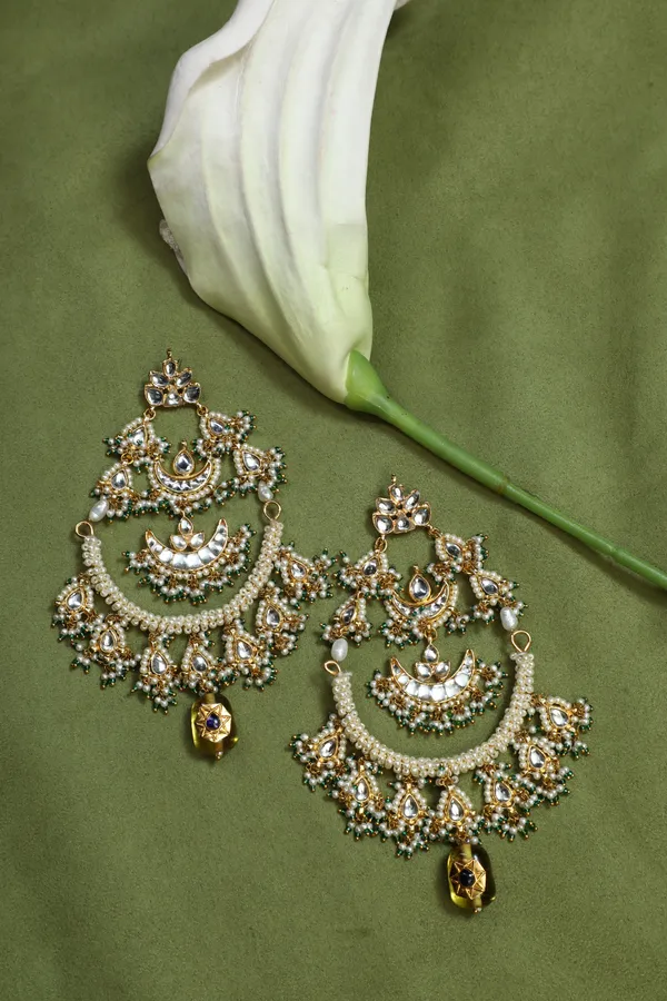 Statement Chand Biya Chandbali With Yellow Citrine Drop