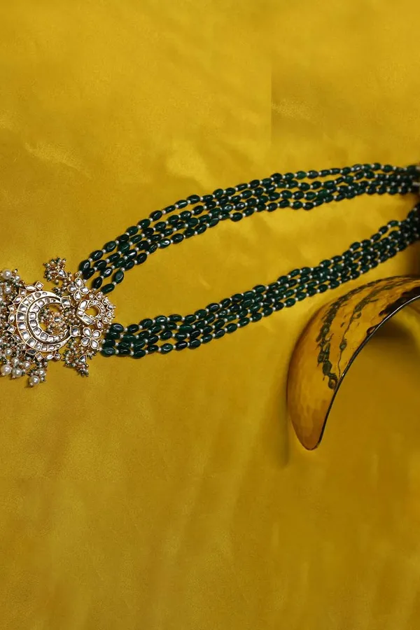 Statement Emerald Gold & White Pearl Drop Necklace