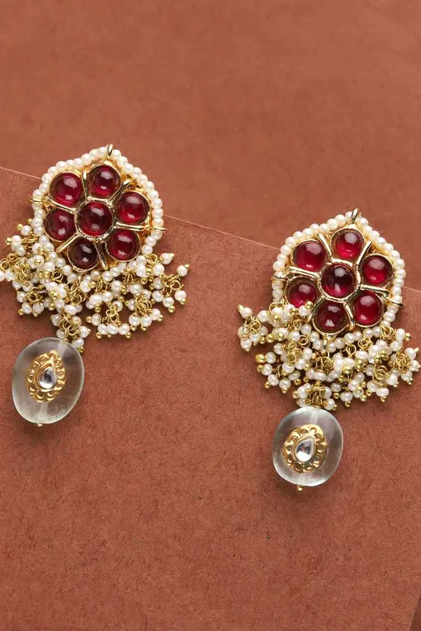 Maroon Flower Barium Danglers