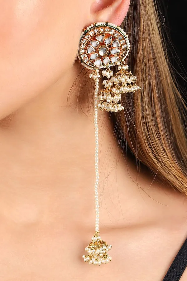 White Pearl & Kundan Jhumki Chandni Earrings