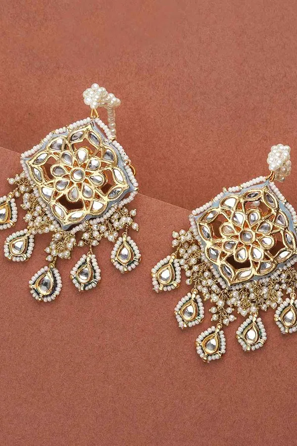 Pale Blue Meena Kundan Earrings