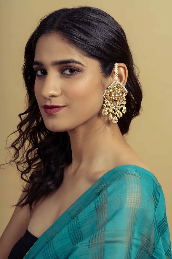 Pale Blue Meena Kundan Earrings