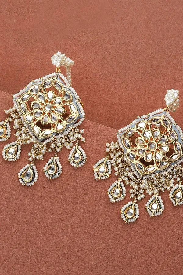 Pale Blue Meena Kundan Earrings