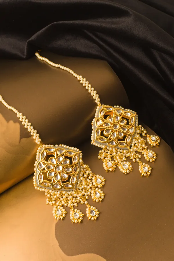 Pale Blue Meena Kundan Earrings