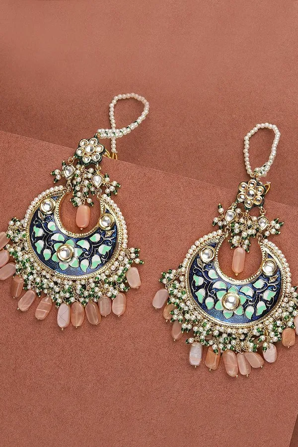 Blue Pink Stone Chandbali Earrings