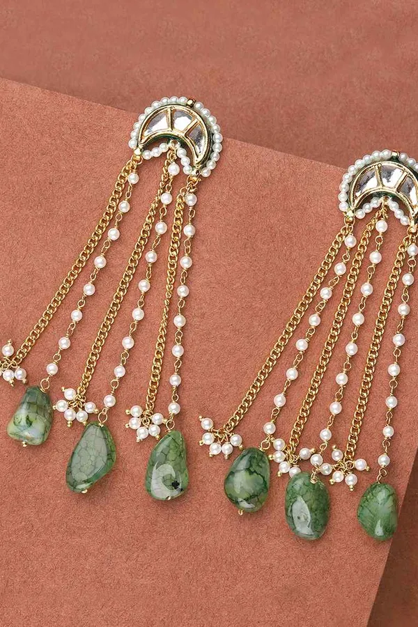 Emeralds Lunar Kundan Pearl Earrings