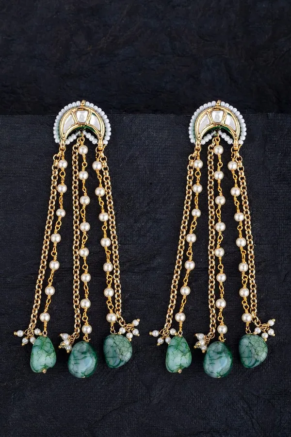 Emeralds Lunar Kundan Pearl Earrings