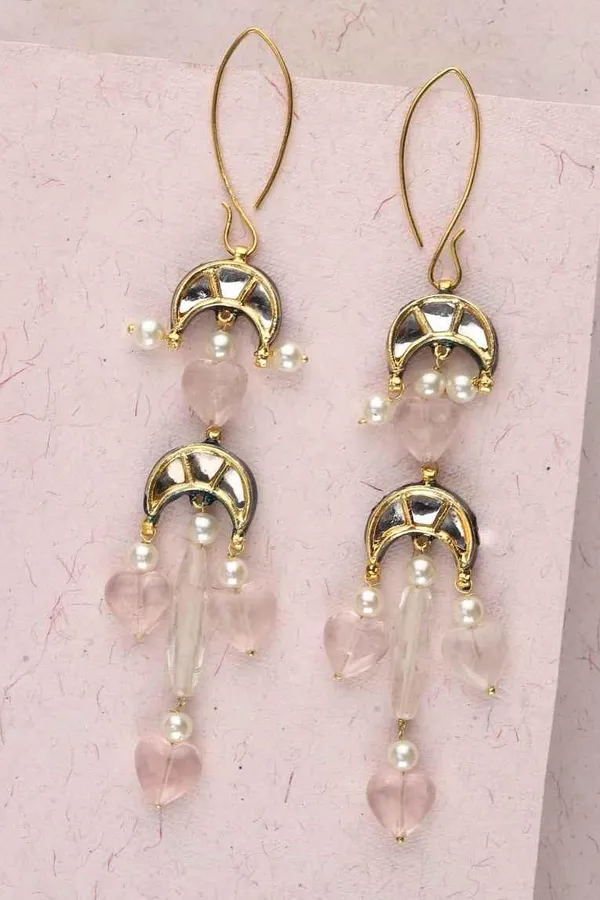 Rose Quartz Pearl and Kundan Earrings