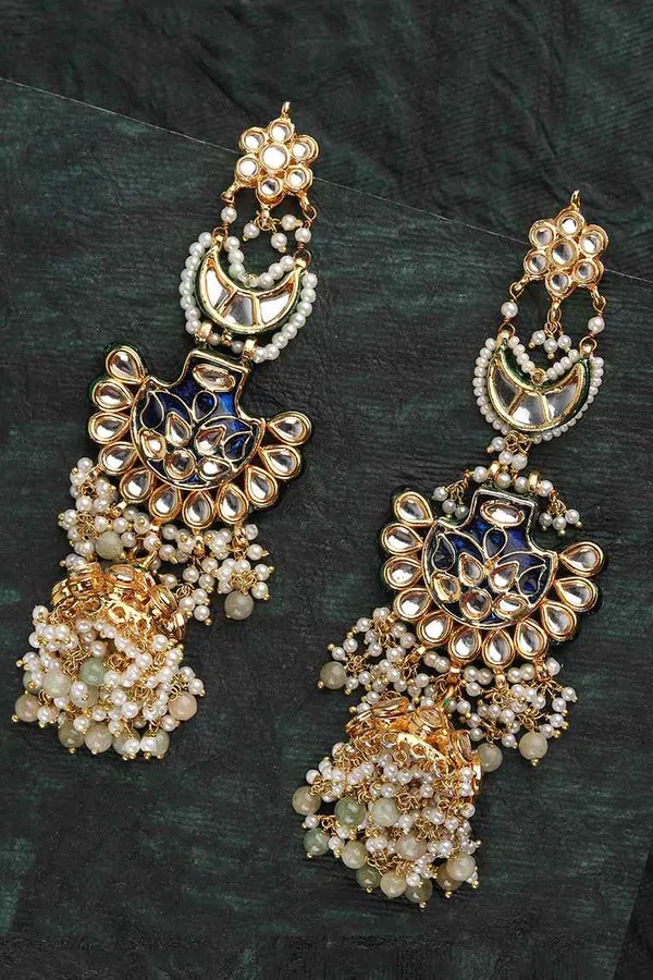 Royal Blue Meenakari Kundan Jhumki Earrings