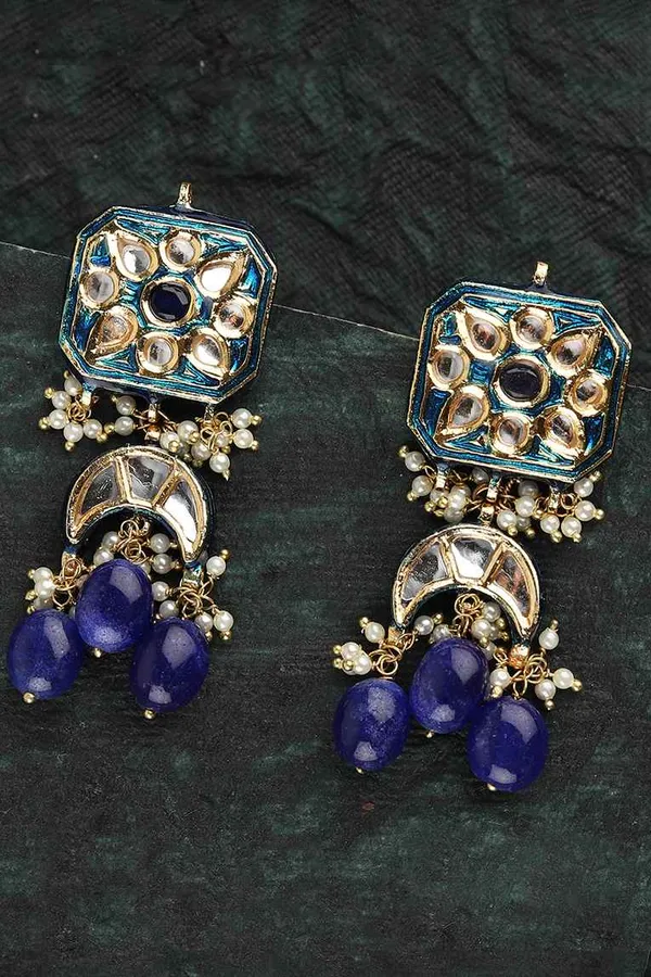 Royal Blue Meenakari Kundan Earrings
