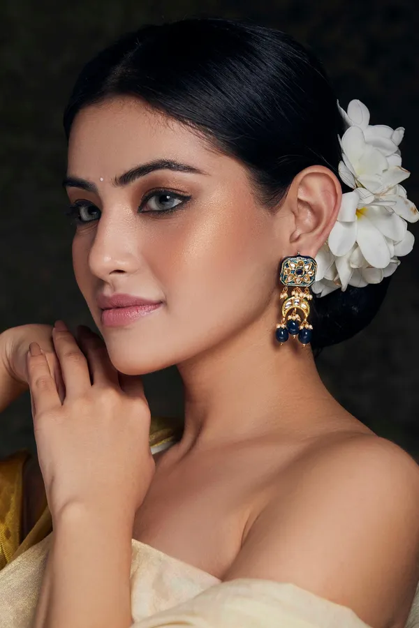 Royal Blue Meenakari Kundan Earrings