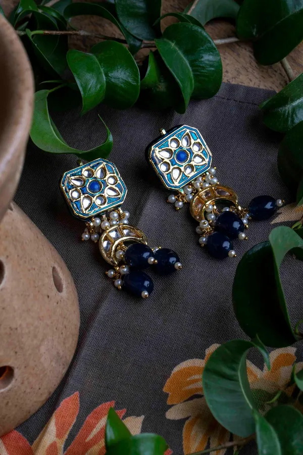 Royal Blue Meenakari Kundan Earrings