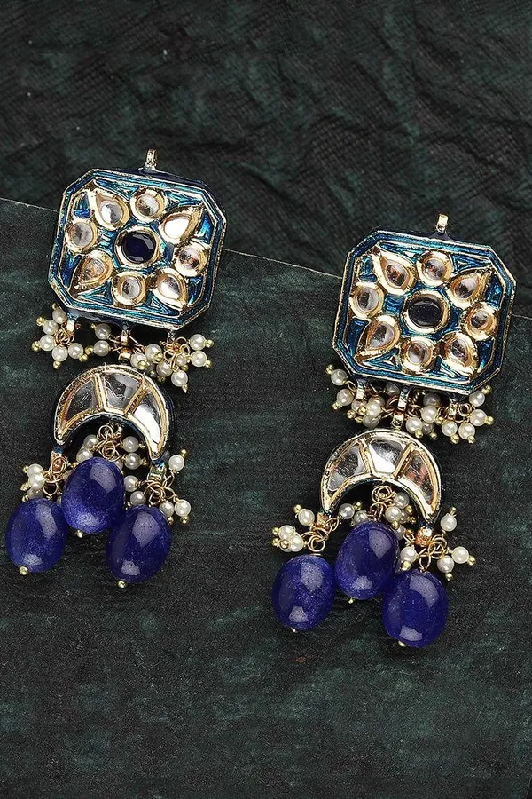 Royal Blue Meenakari Kundan Earrings