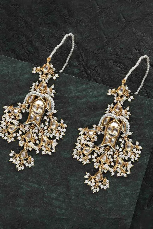 Golden Pearl Kundan Fish Earrings