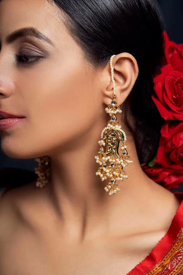 Golden Pearl Kundan Fish Earrings