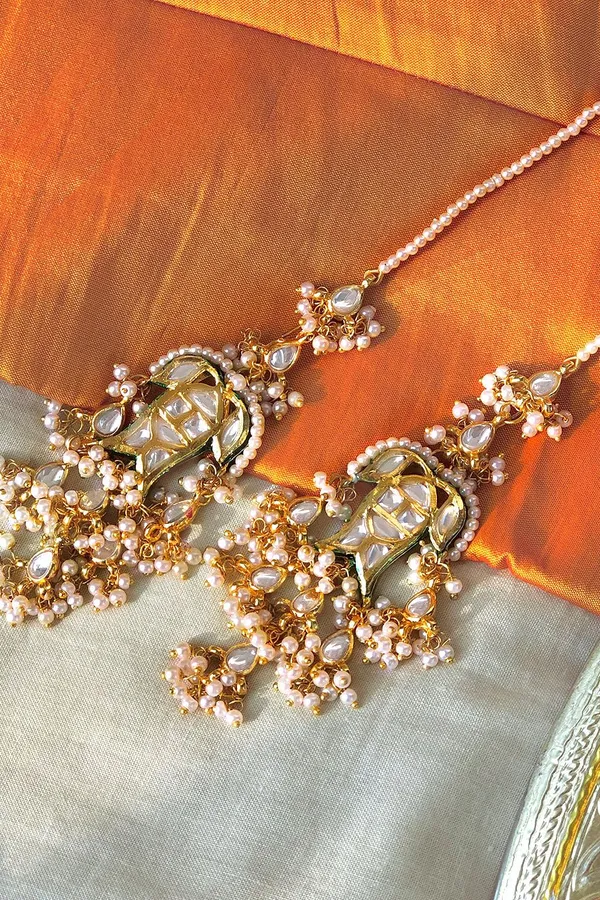 Golden Pearl Kundan Fish Earrings