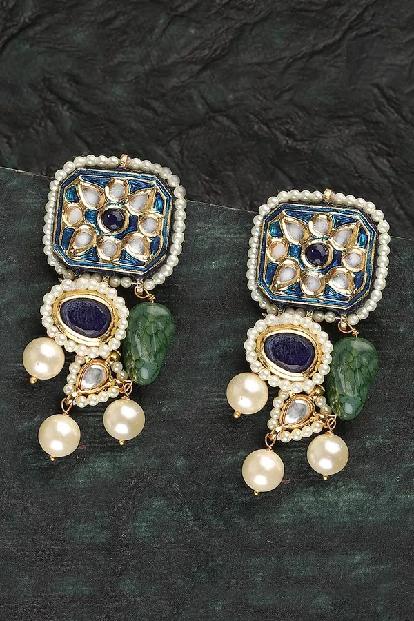 Radical Blue Meenakari & Pearls Green Kundan Earrings