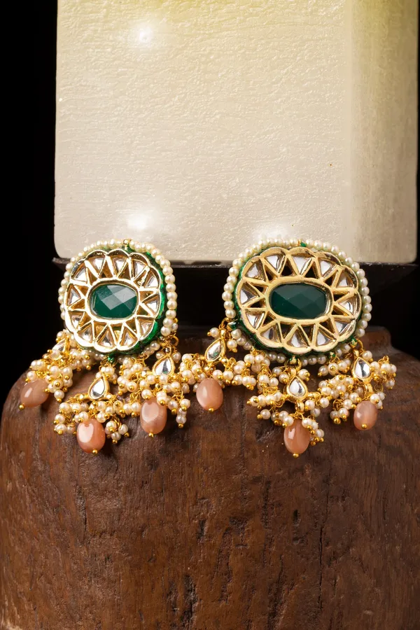 Green Pink Moonstone Earrings